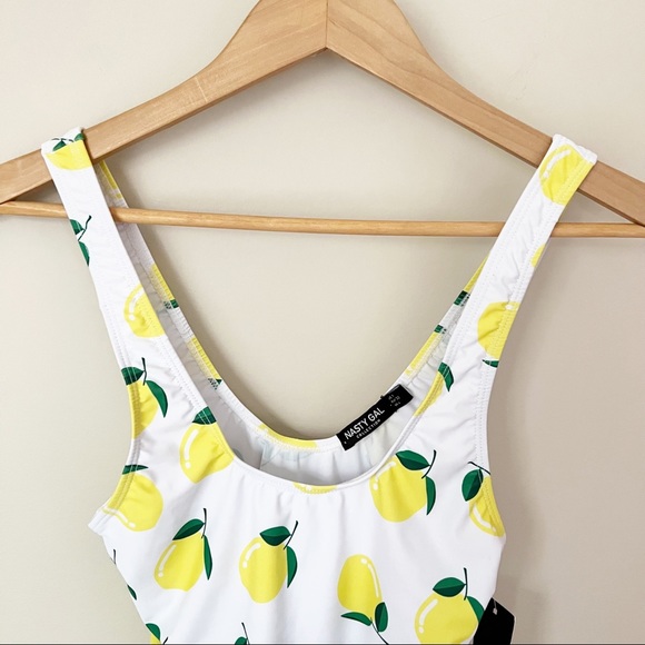 Nasty Gal Don't Be Bitter Lemon Plunge High Leg One Piece Swimsuit XS 0 NWT - Picture 4 of 14